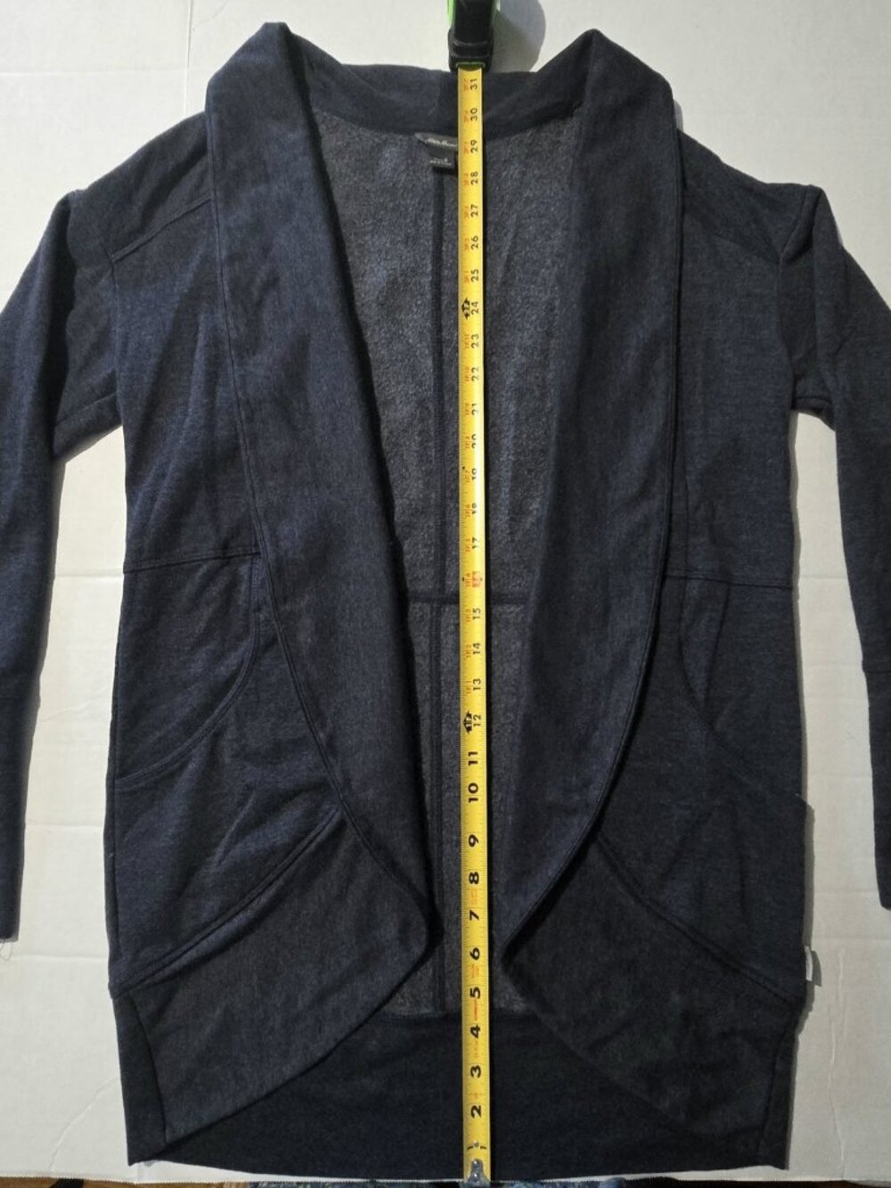 Eddie Bauer Women's S Heather Navy Camp Fleece Wrap Cardigan Thumbholes Pockets